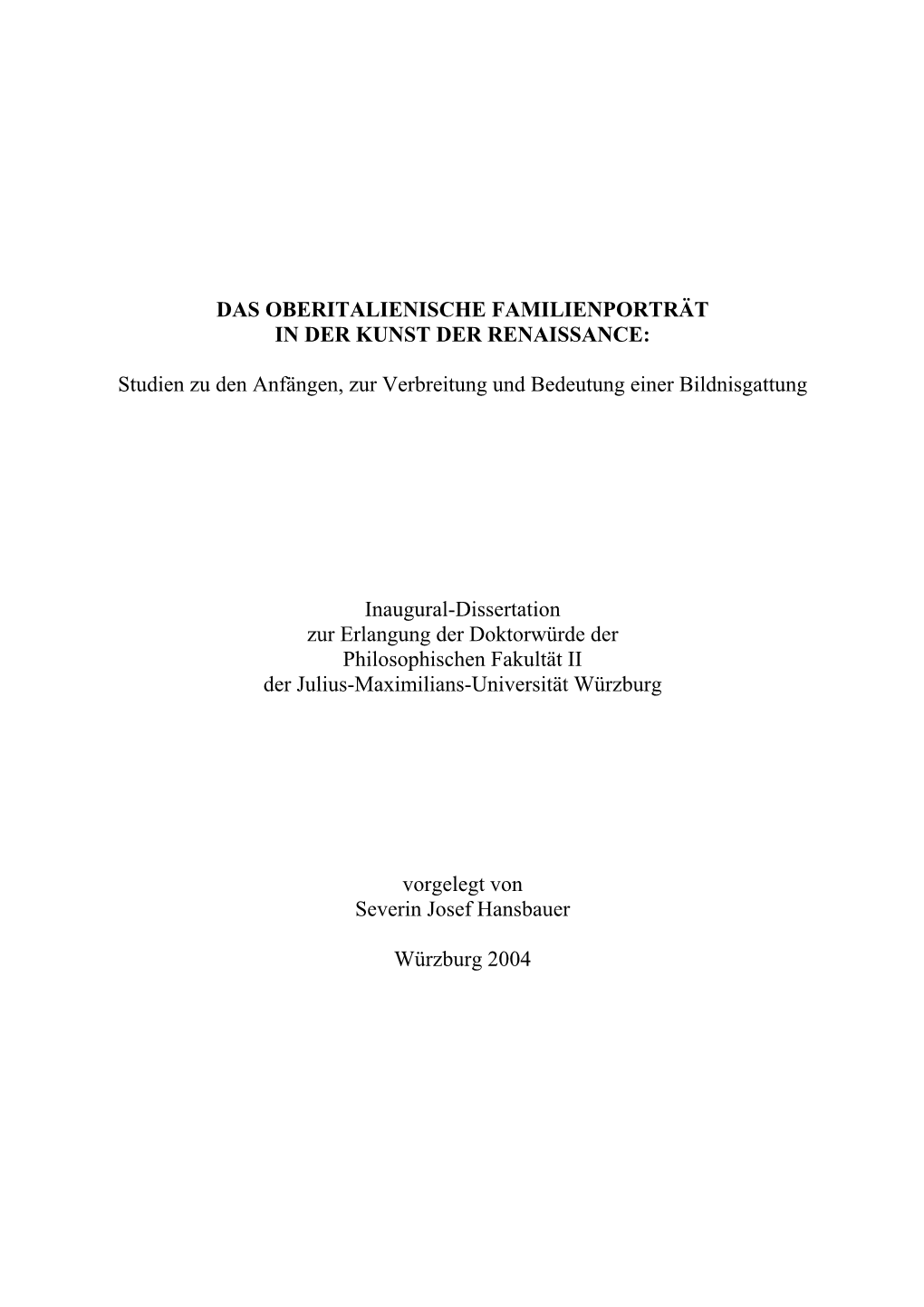 Das Oberitalienische Familienporträt in Der Kunst Der Renaissance