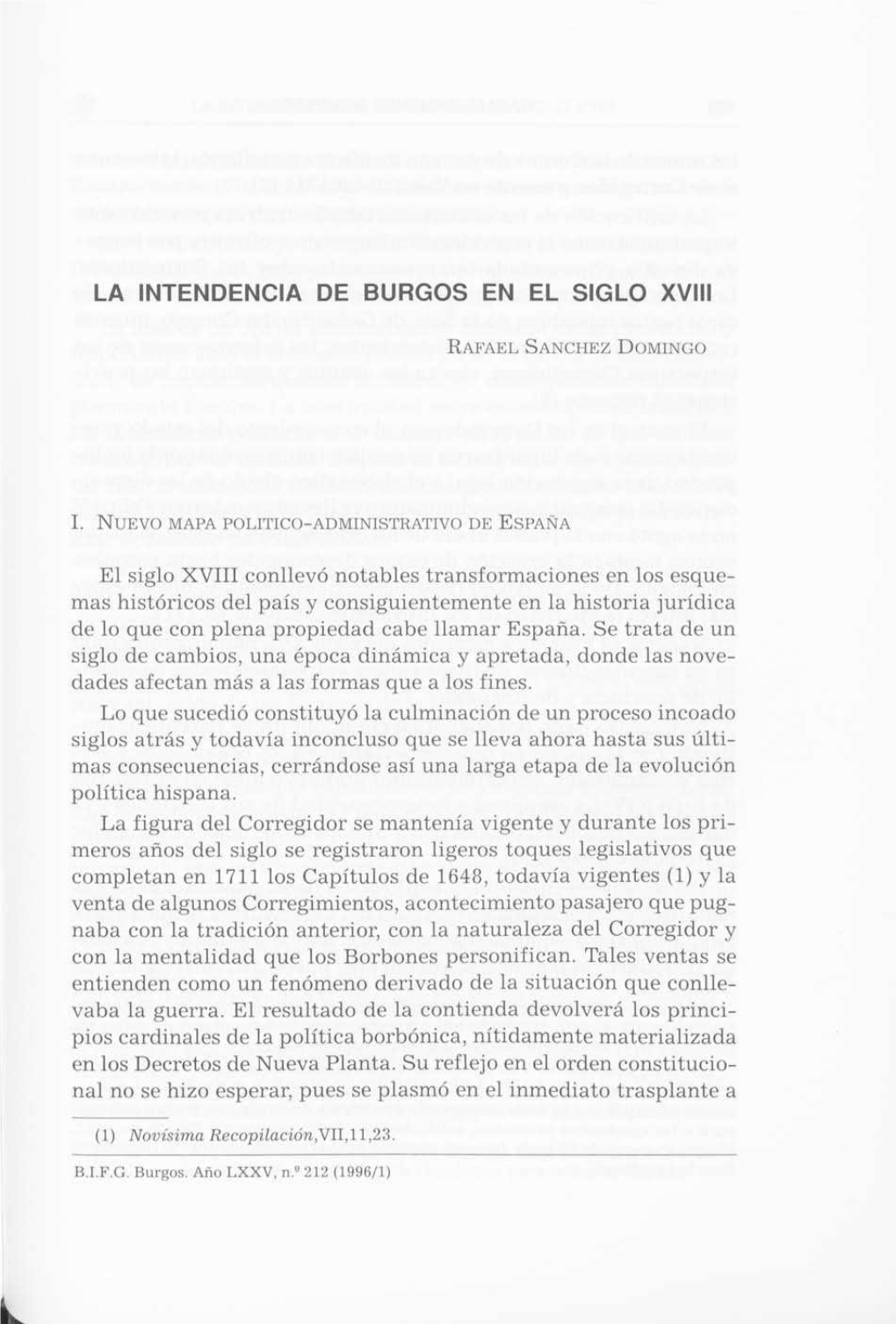 La Intendencia De Burgos En El Siglo Xviii