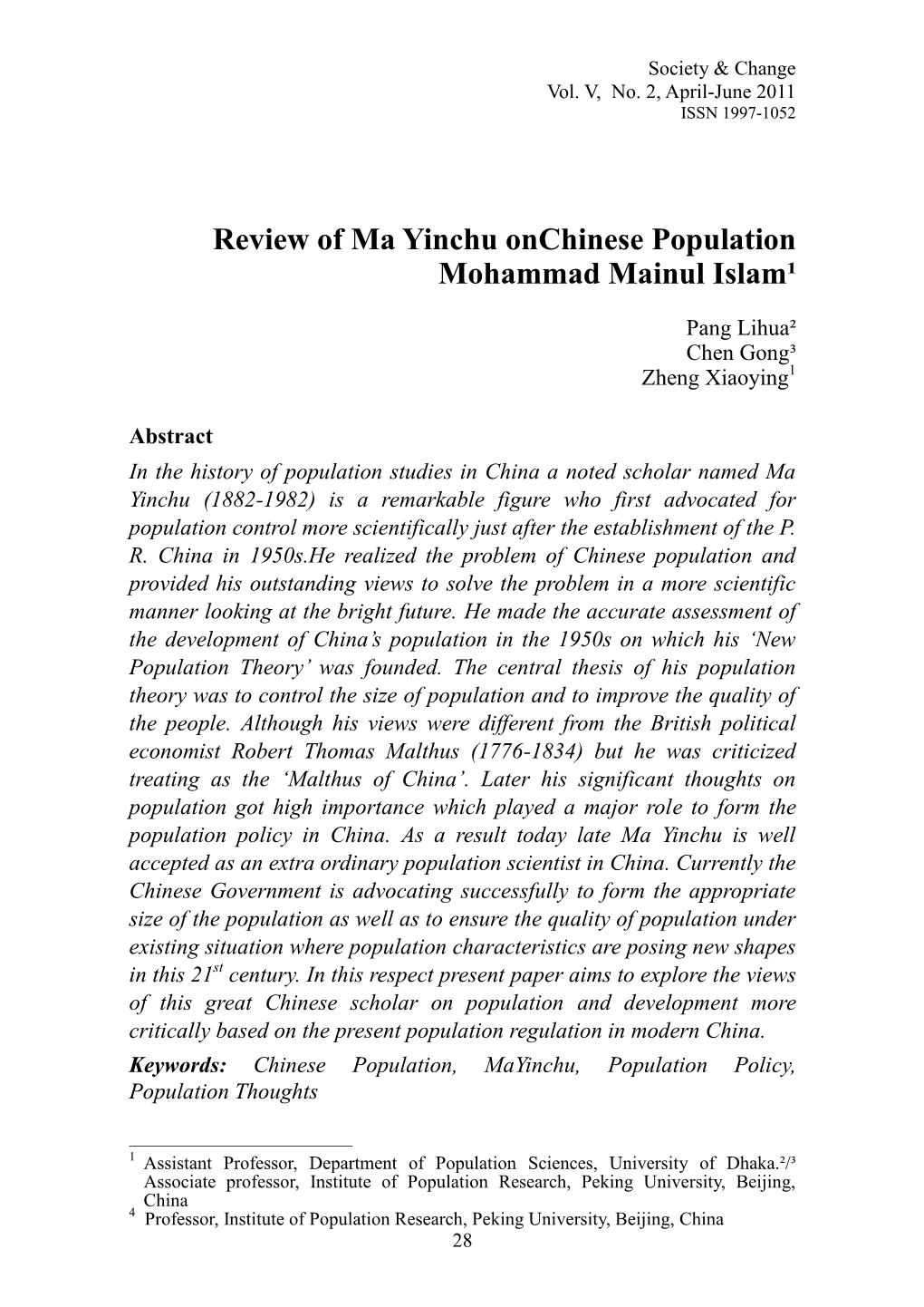 Review of Ma Yinchu on Chinese Population