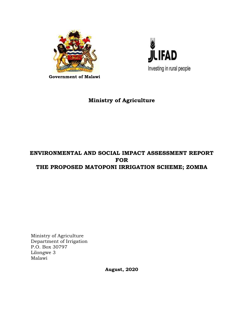 Ministry of Agriculture ENVIRONMENTAL and SOCIAL