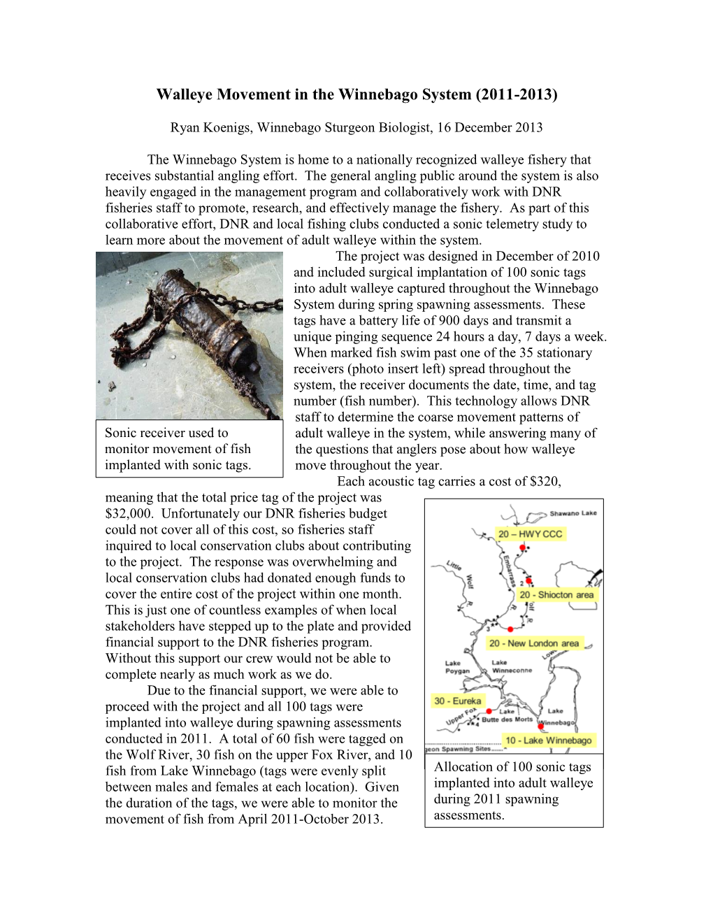 Walleye Movement in the Winnebago System (2011-2013)