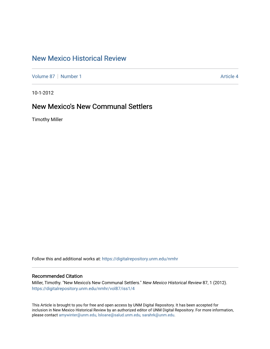 New Mexico's New Communal Settlers