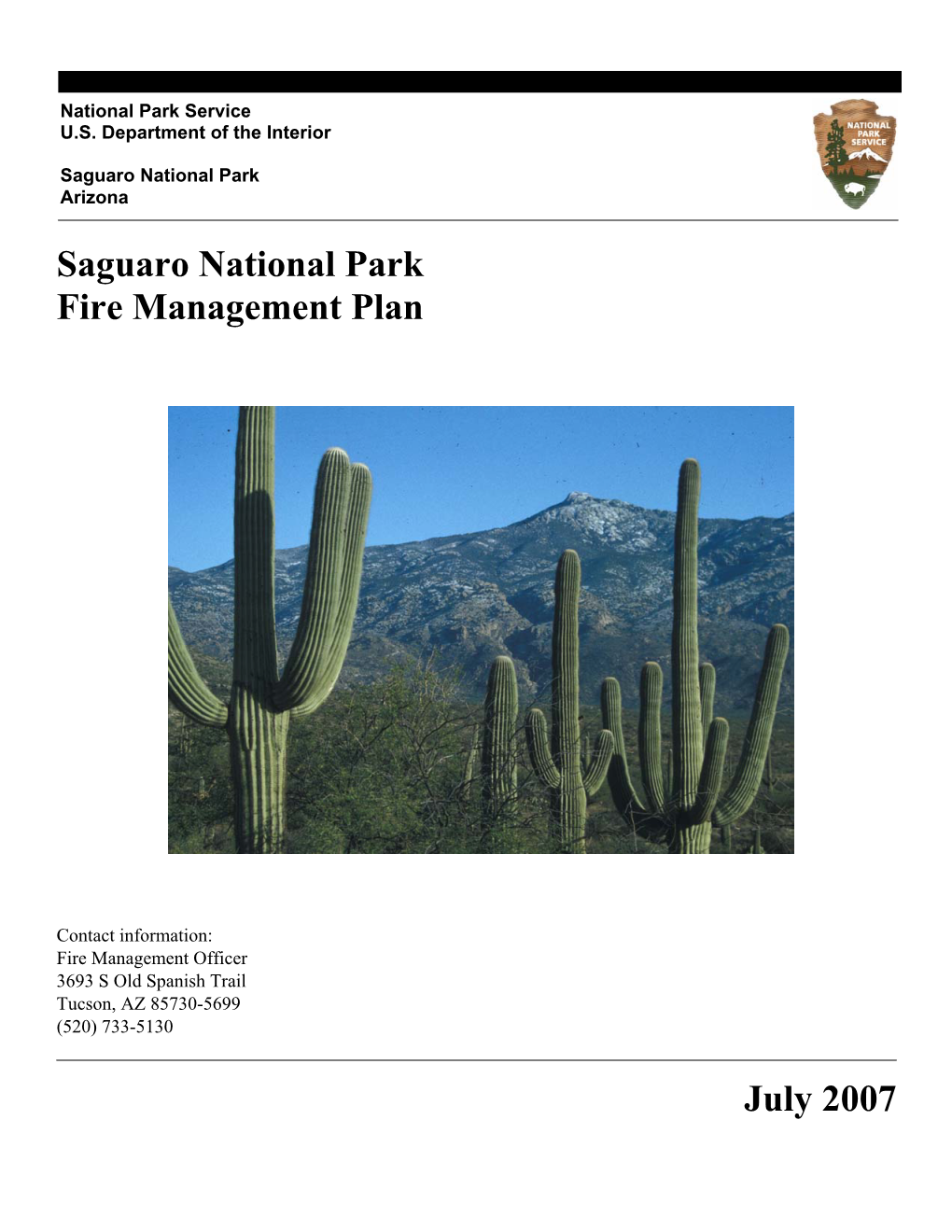 Saguaro National Park Fire Management Plan July 2007