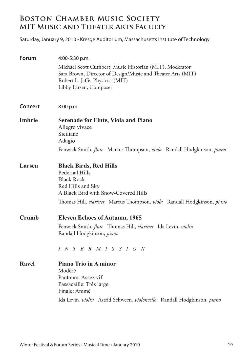 Program Notes for Winter Forum Concert Series