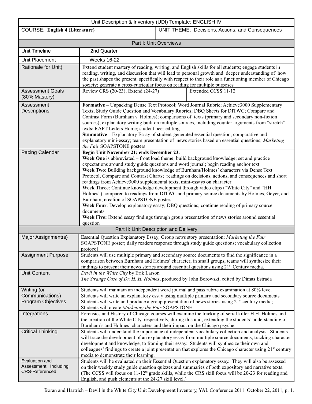 Unit Description & Inventory (UDI) Template: ENGLISH