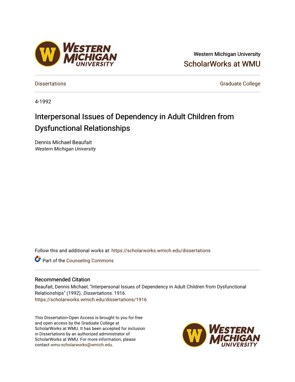 Interpersonal Issues of Dependency in Adult Children from Dysfunctional Relationships