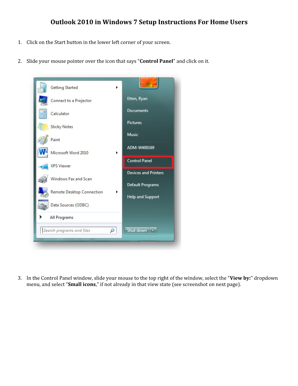 Outlook 2010 in Windows 7 Setup Instructions for Home Users