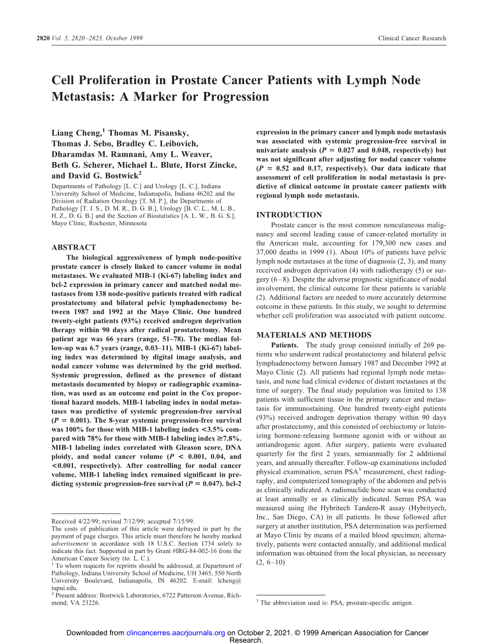 Cell Proliferation in Prostate Cancer Patients with Lymph Node Metastasis: a Marker for Progression