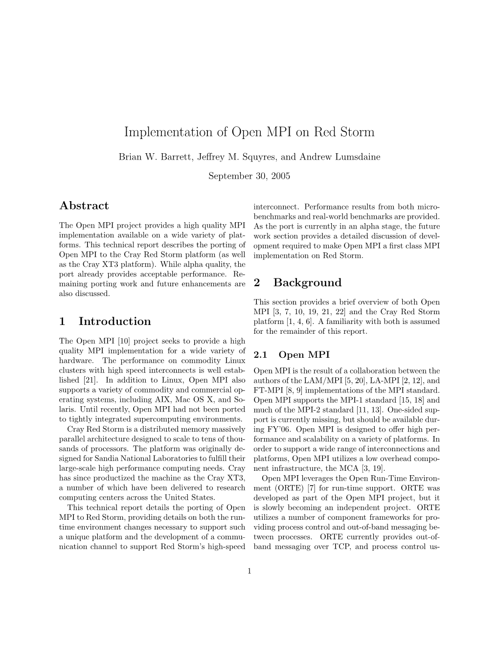 Implementation of Open MPI on Red Storm