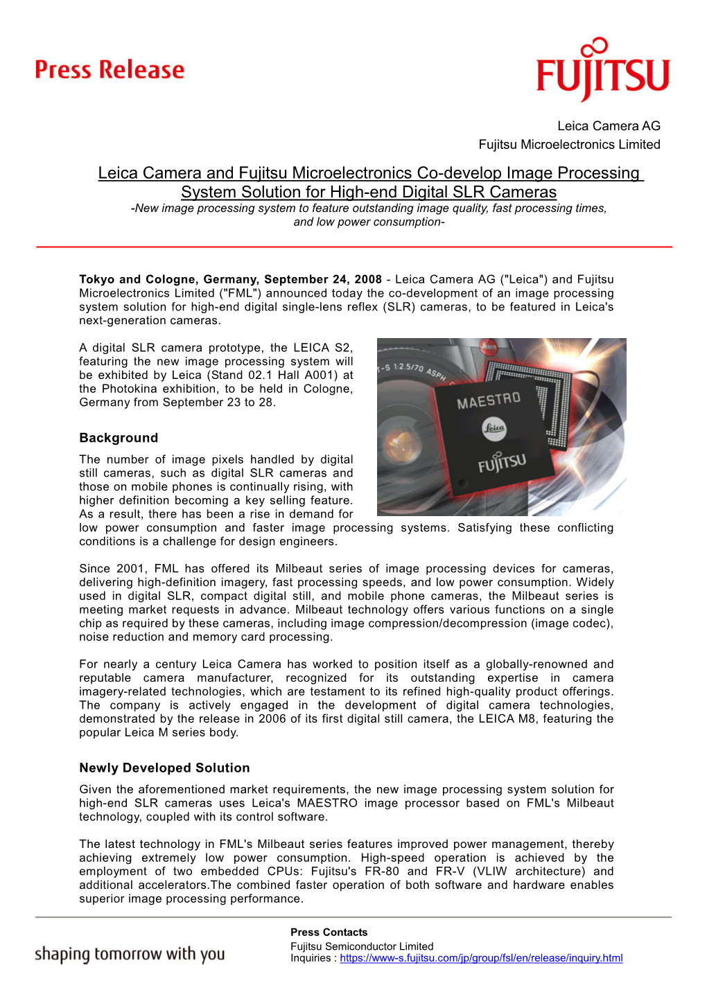 Fujitsu Semiconductor Press Release 2008/09/24