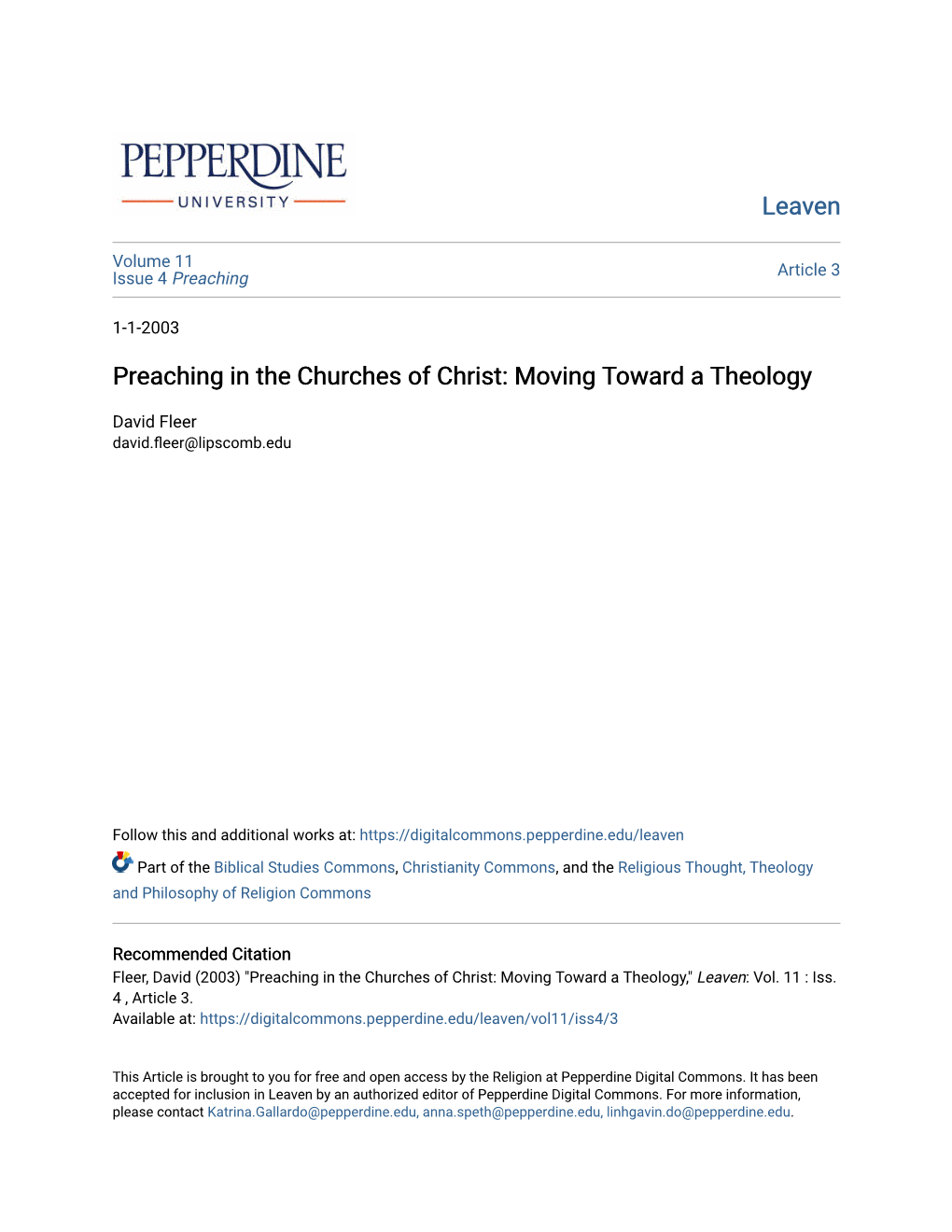 Preaching in the Churches of Christ: Moving Toward a Theology