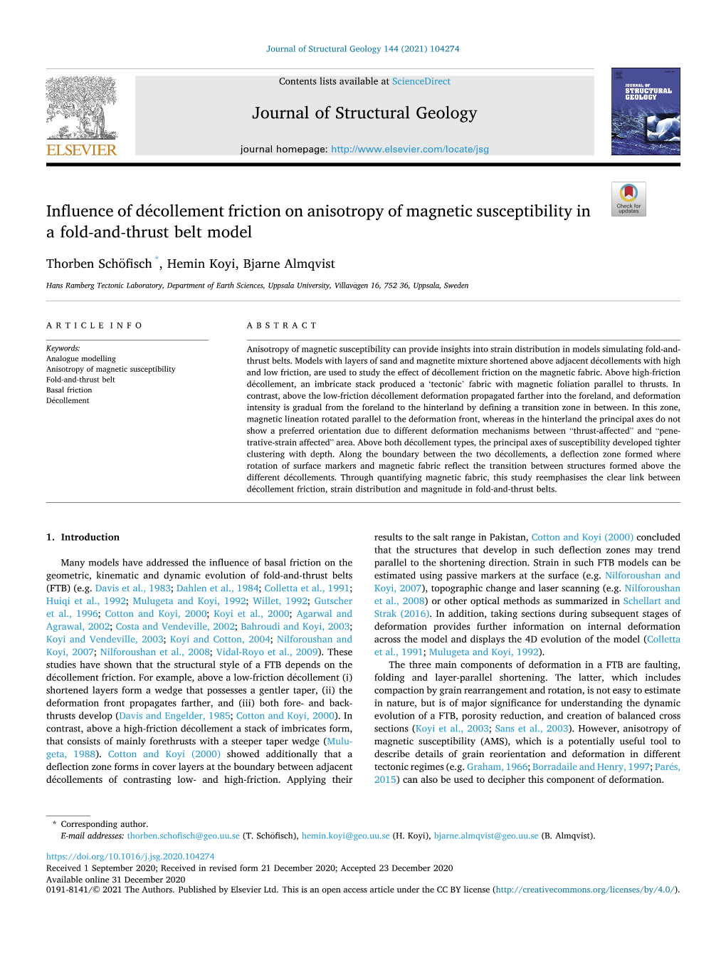 Influence of Décollement Friction on Anisotropy of Magnetic