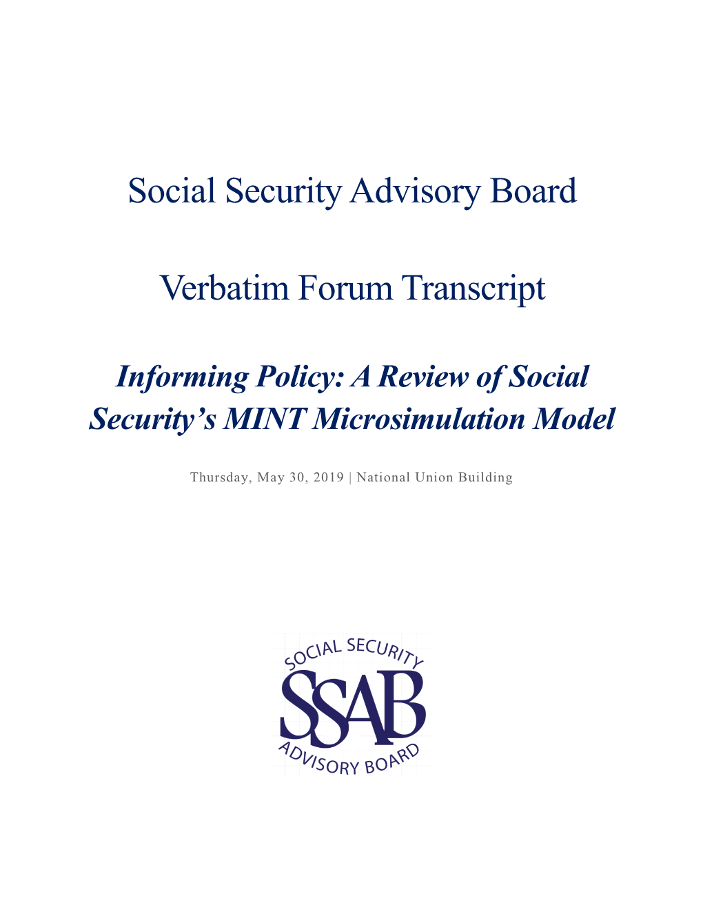 Social Security Advisory Board Verbatim Forum Transcript