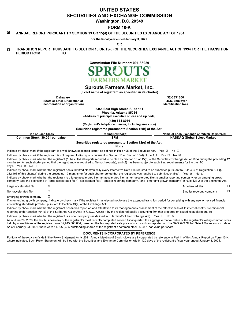 UNITED STATES SECURITIES and EXCHANGE COMMISSION Sprouts