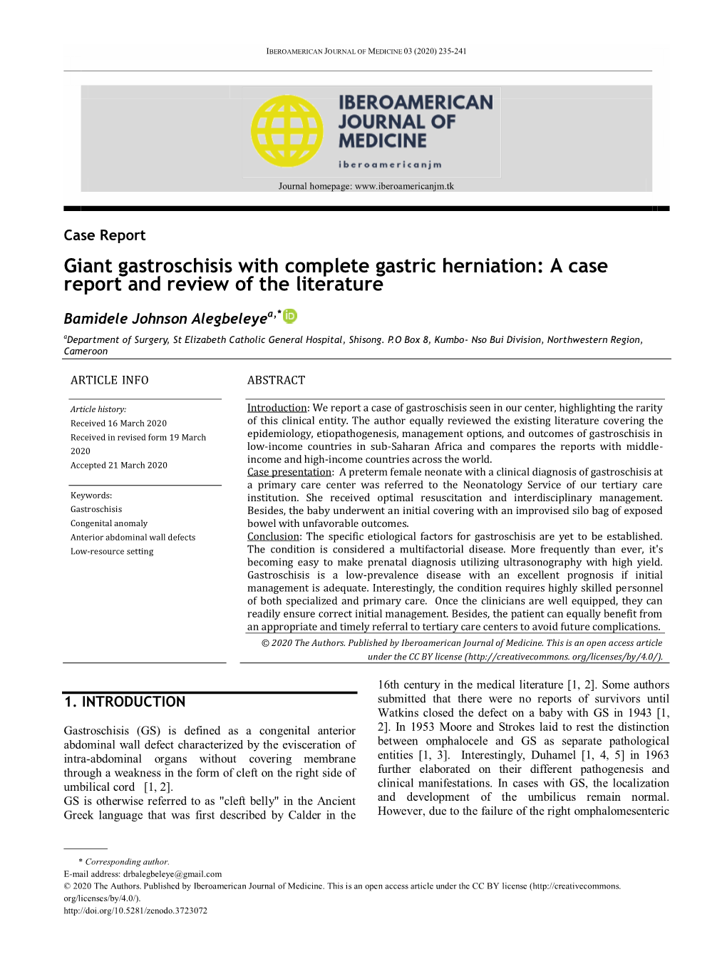 Giant Gastroschisis with Complete Gastric Herniation: a Case Report and Review of the Literature