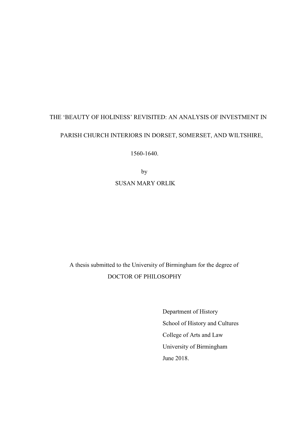 An Analysis of Investment in Parish Church Interiors in Dorset, Somerset, and Wiltshire