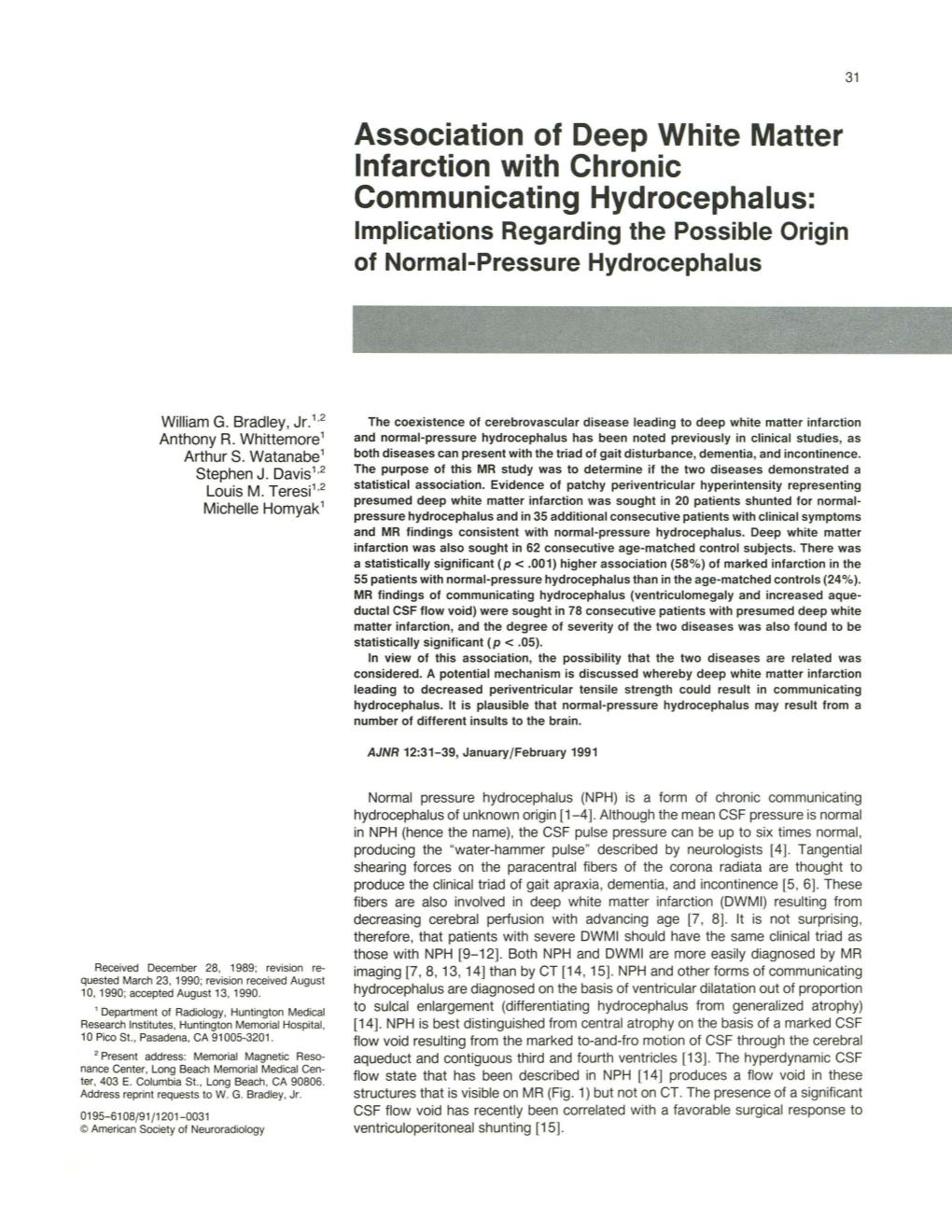 Association of Deep White Matter Infarction with Chronic Communicating Hydrocephalus: Implications Regarding the Possible Origin of Normal-Pressure Hydrocephalus