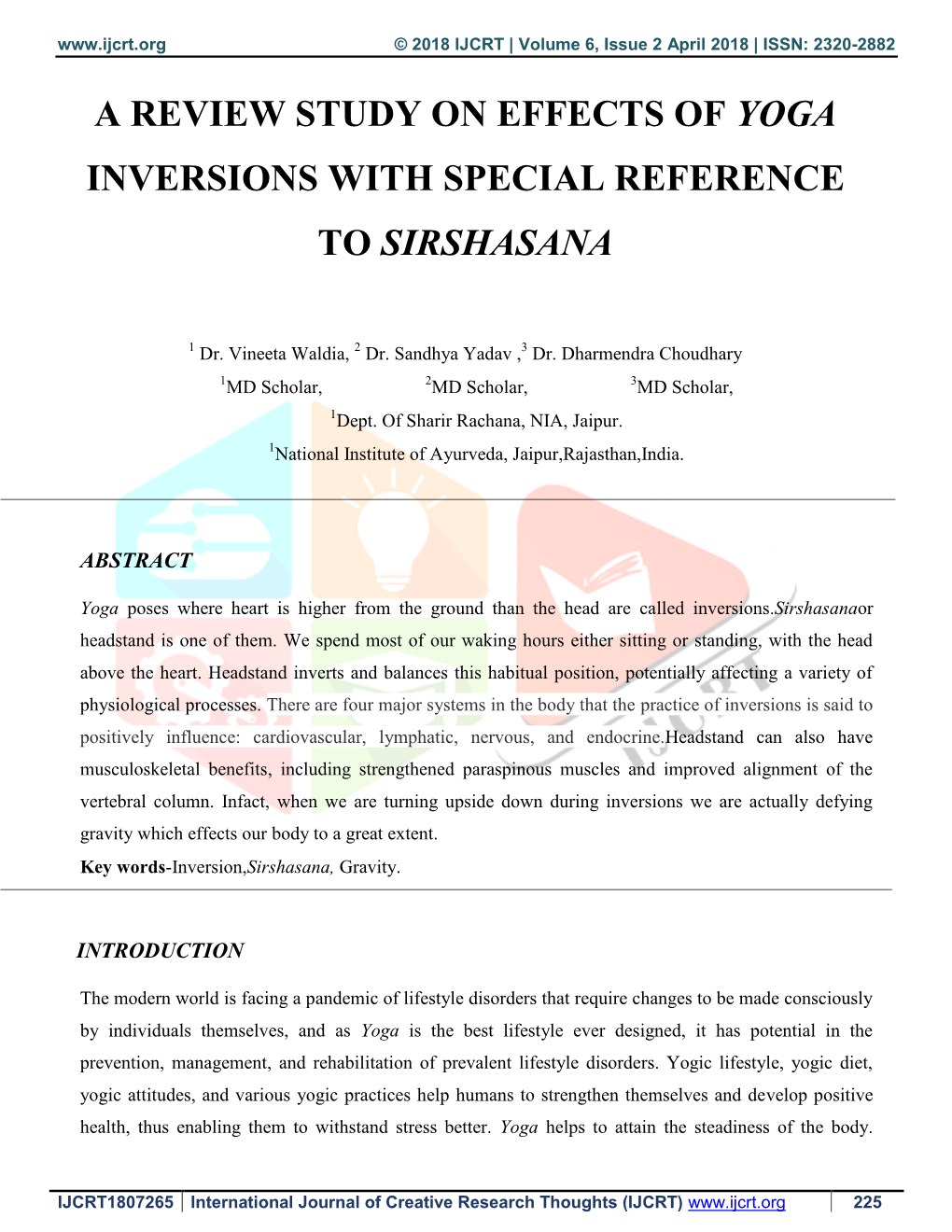 A Review Study on Effects of Yoga Inversions with Special Reference to Sirshasana