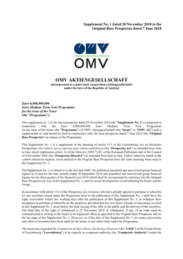 OMV AKTIENGESELLSCHAFT (Incorporated As a Joint Stock Corporation (Aktiengesellschaft) Under the Laws of the Republic of Austria)