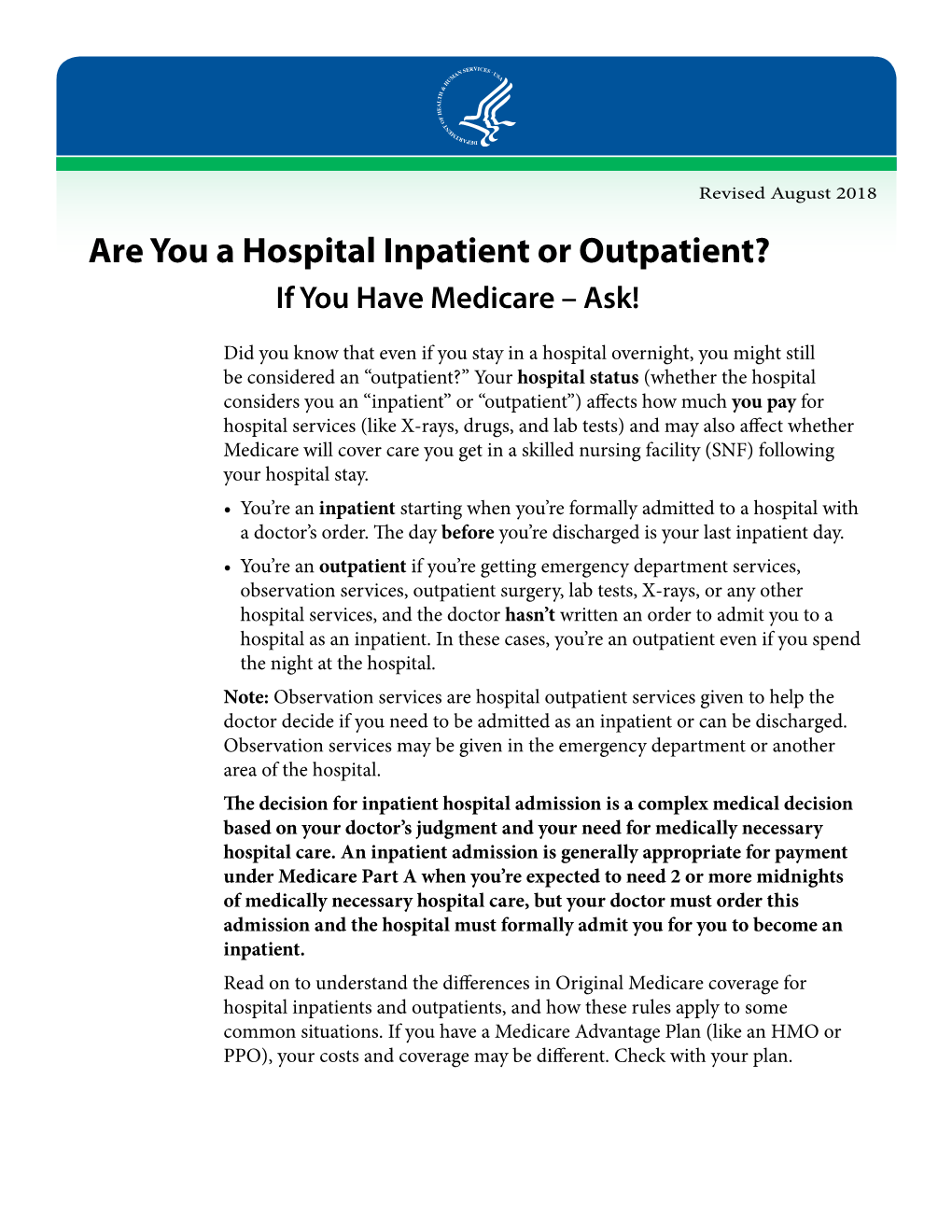 Are You a Hospital Inpatient Or Outpatient? If You Have Medicare – Ask!