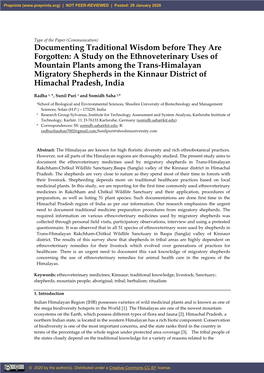 Documenting Traditional Wisdom Before They Are Forgotten: a Study on the Ethnoveterinary Uses of Mountain Plants Among the Trans
