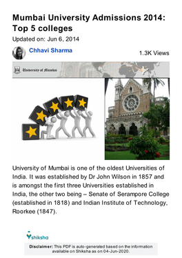 Mumbai University Admissions 2014: Top 5 Colleges | Shiksha.Com