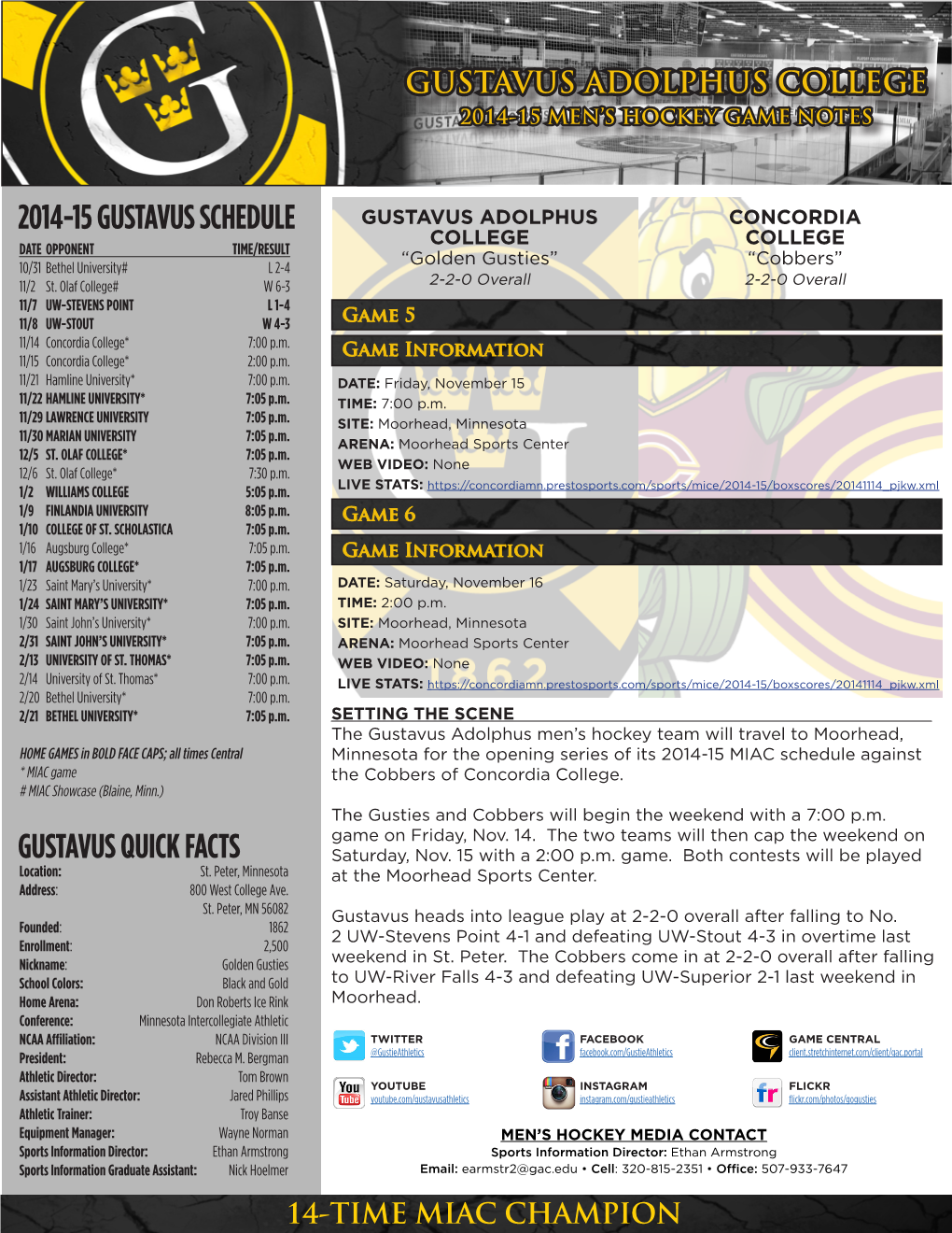 2014-15 Gustavus Schedule Gustavus Quick Facts