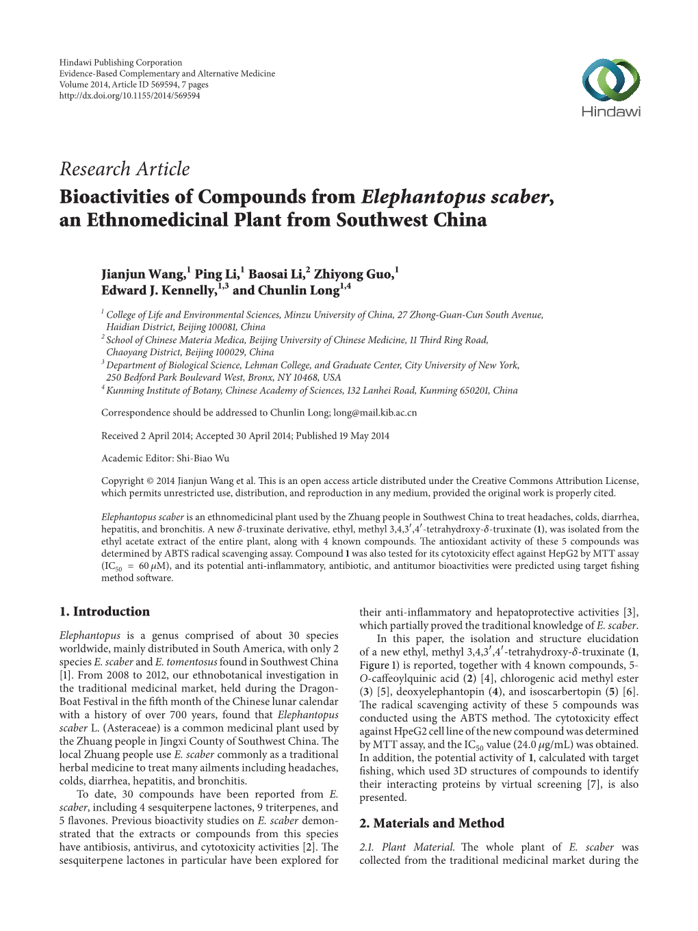 Bioactivities of Compounds from Elephantopus Scaber, an Ethnomedicinal Plant from Southwest China