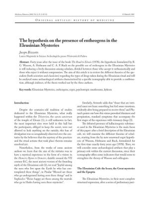 The Hypothesis on the Presence of Entheogens in the Eleusinian Mysteries Jacopo Bizzotto Laurea Magistrale in Scienze Archeologiche Presso L’Università Di Padova
