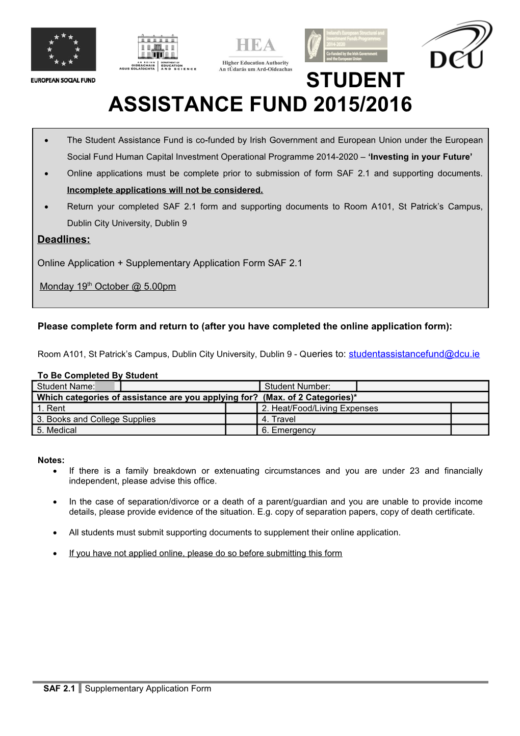 Student Assistance Fund 2015/2016