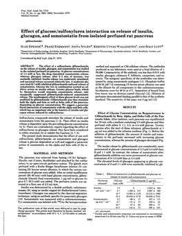 Effect of Glucose/Sulfonylurea Interaction on Release of Insulin