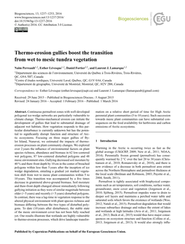 Thermo-Erosion Gullies Boost the Transition from Wet to Mesic Tundra Vegetation