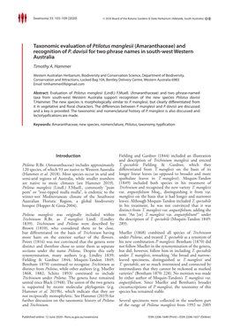 Taxonomic Evaluation of Ptilotus Manglesii (Amaranthaceae) and Recognition of P