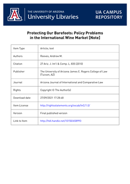 Protecting Our Barefoots: Policy Problems in the International Wine Market [Note]