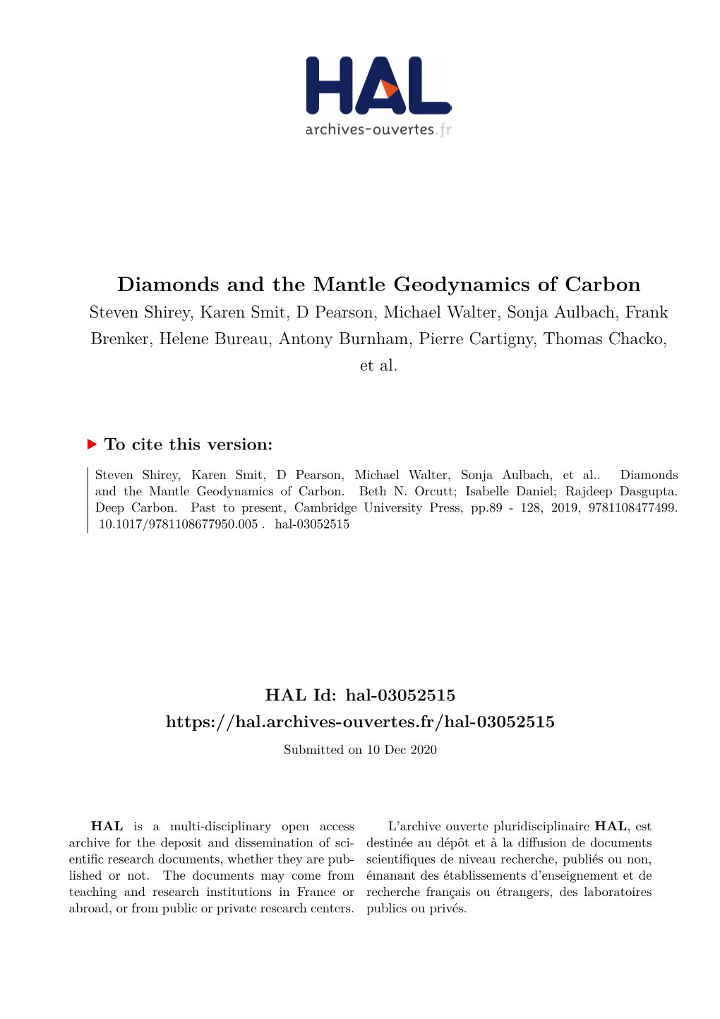 Diamonds and the Mantle Geodynamics of Carbon