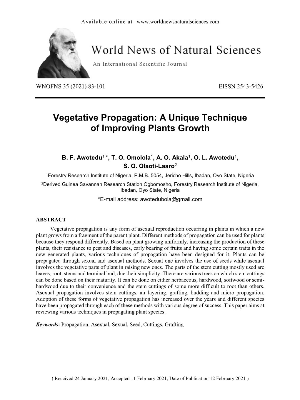 Vegetative Propagation: a Unique Technique of Improving Plants Growth