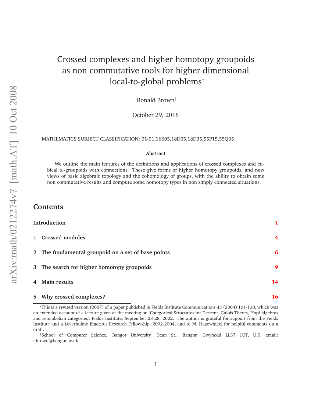 Arxiv:Math/0212274V7 [Math.AT] 10 Oct 2008 Nttt N Eehleeeiu Eerhflosi,2 Fellowship, Research Emeritus Draft