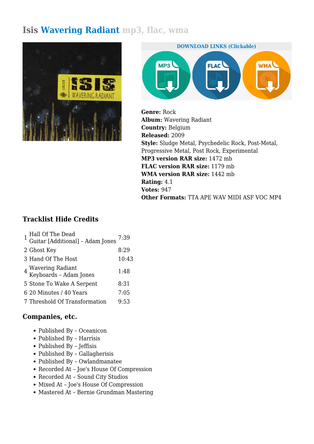 Isis Wavering Radiant Mp3, Flac, Wma