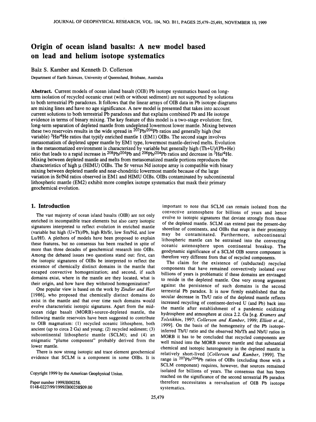 Origin of Ocean Island Basalts: a New Model Based on Lead and Helium Isotope Systematics