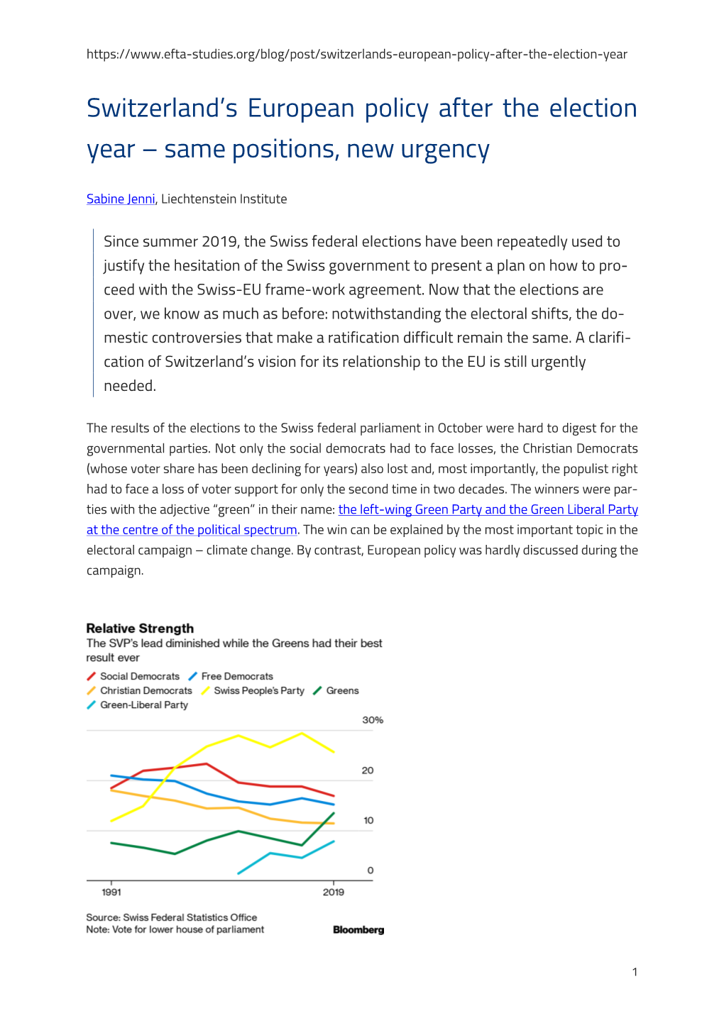 Switzerland's European Policy After the Election Year – Same Positions