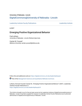 Emerging Positive Organizational Behavior