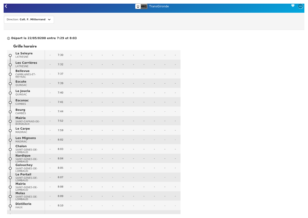 Transgironde 481 Départ Le 22/05/0200 Entre 7:23 Et 8:03 La