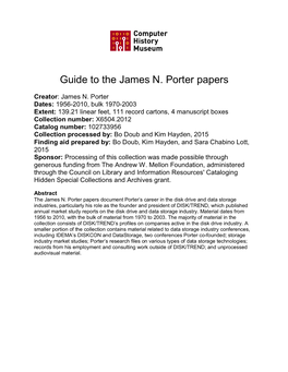 Guide to the James N. Porter Papers