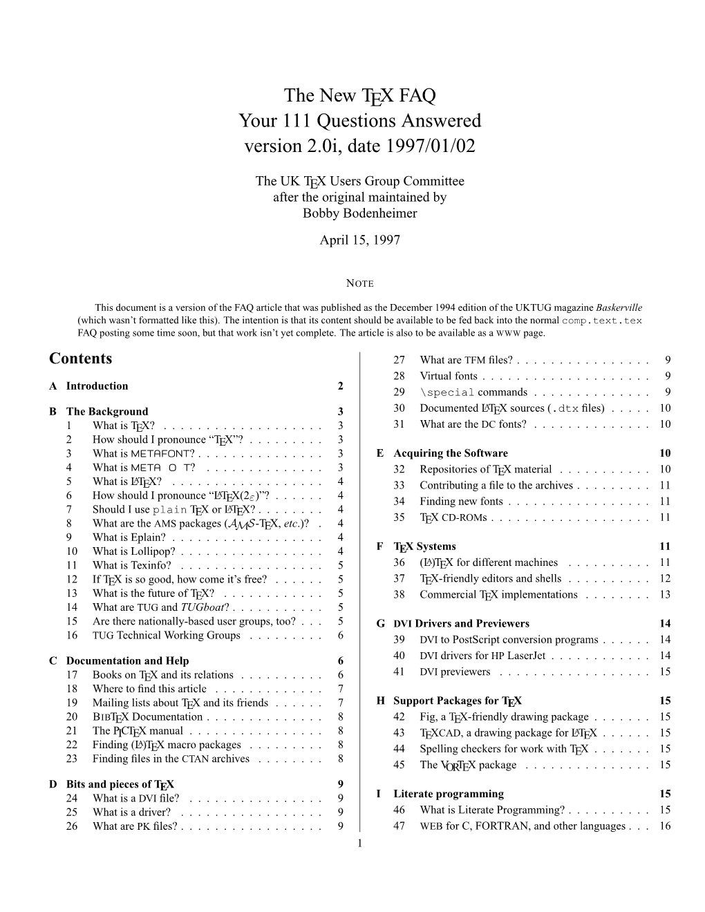 The New TEX FAQ Your 111 Questions Answered Version 2.0I, Date 1997/01/02