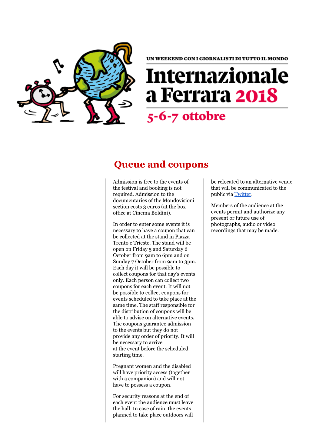 Internazionale a Ferrara 2018 Programme