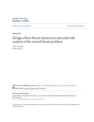 Design of Low-Thrust Missions to Asteroids with Analysis of the Missed-Thrust Problem Frank E