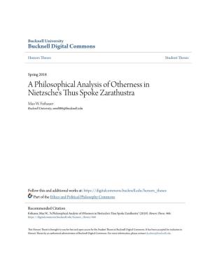 A Philosophical Analysis of Otherness in Nietzsche's Thus Spoke Zarathustra Max W