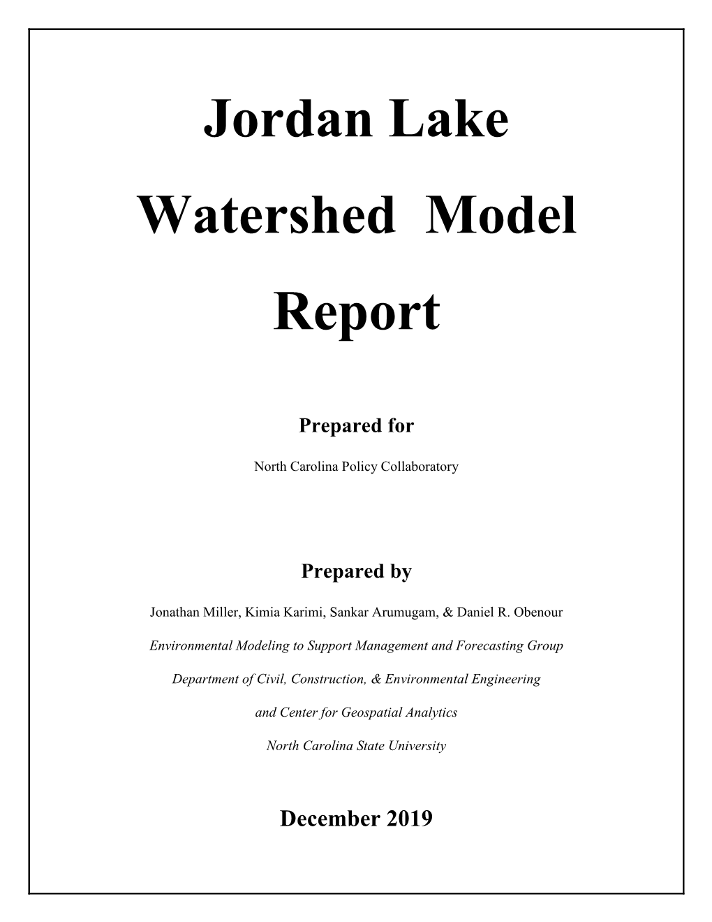 Jordan Lake Watershed Model Report