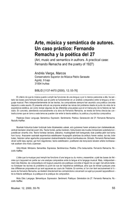 Fernando Remacha Y La Poética Del 27 ( a Rt, Music and Semantics in Authors