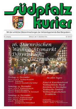39. Jahrgang Mittwoch, Den 11. Dezember 2019 Nr. 50/2019 Bad Bergzabern, Den 11.12.2019 - 2 - Südpfalz Kurier - Ausgabe 50/2019 Auf Einen Blick